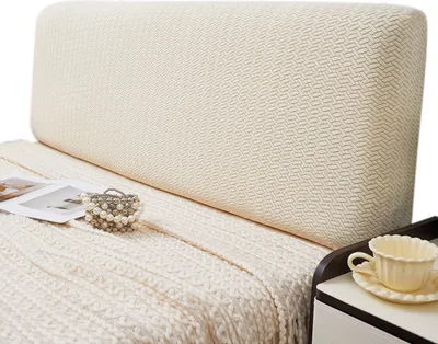 Produktbild von Staubdichter Elastizität Nachbildung Bettkopfteil Hussen Bett Kopfteil Bezug, Farbe: Beige, Größe: 2.2m