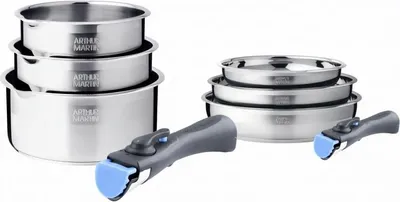 Image de Batterie de cuisine inox 8 pièces avec 2 manches amovibles Arthur Martin AM2687