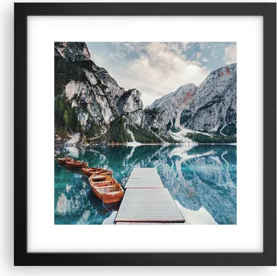 Produktbild von Gerahmtes Poster - Schwarzer Rahmen - Boote Berge Hafen - 30x30 cm - Wand Bild - Wanddeko - Wandbilder - Kunstposter - Wandposter - Bilderrahmen - Bilder - Kunstdruck - P2BAC30x30-5068