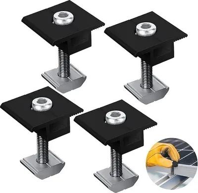 Produktbild von Gliese Solarpanel-Halterung, Aluminiumlegierung, 30 mm, T-förmig, für gerahmte Panels, Mittelklemme, einstellbar, robust, langlebig, wetterbeständig, 4 Stück