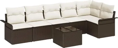 Produktbild von (Robust Möbel) Garten-Sofa-Set - elegantes Design - Sitzgruppe mit Sofa, Tisch - mit Kissen mit Speicher 7 pcs Braun Poly Rattan - Terassenmöbel DEMöbel617911