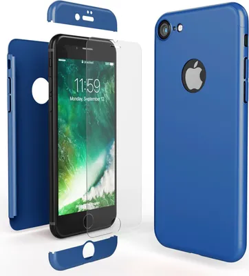 Produktbild von iPhone 7 Hülle 360 Grad Handyhülle mit Displayschutz von NALIA, 360° Cover Case Blau