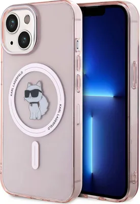 A pink iPhone case with a Choupette cat design and MagSafe compatibility is shown next to an iPhone.