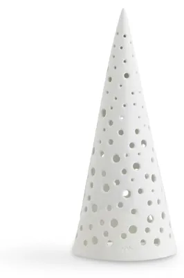 Teelichthalter Tannenbaum-Design Keramik weiß mehrfarbig 19 cm