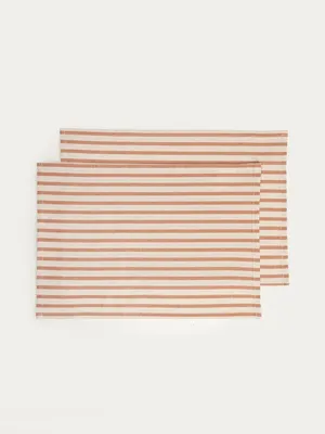 Zdjęcie produktu dla HOMLA Maty stołowe DAVIO bawełniane w paski karmelowe z falbaną, zestaw 2 szt. 2*30x45cm