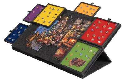 Image de Plateau de jeu pour puzzle de 1000 pièces avec couvercle rabattable et 6 tiroirs - Gris