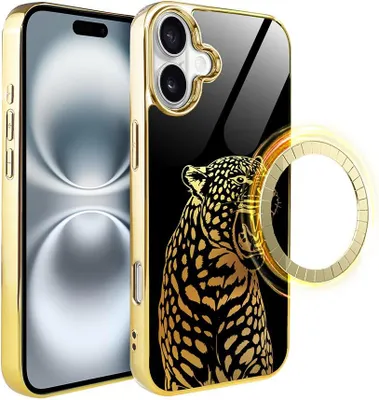 Produktbild von iPhone 16 Plus IBIZU Elite Glass Case mit MagSafe, Glasrückseite, Golden Midnight, Roaring Jaguar, Gold