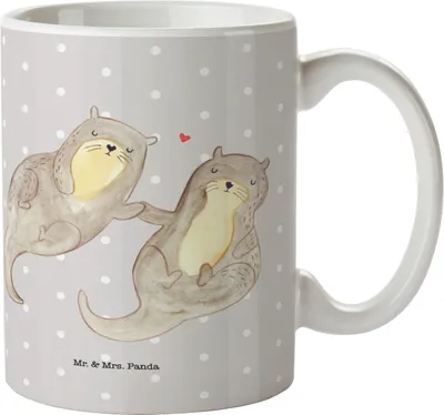 Produktbild von Mr. & Mrs. Panda Geschenktasse Otter Hände halten - Grau Pastell - Geschenk, cappuccinotasse, Verliebt, Seeotter, Kaffeebecher, Liebe, schöne tasse, Romantisch, Paar