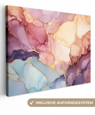 Produktbild von MuchoWow® - Leinwandbilder - Marmor - Farbenfroh, Wandbild, Wanddeko Bilder Wohnzimmer, 80x60 cm