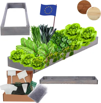 Produktbild von MODO24 Hochbeet Holz, Pflanzkasten, Massivholz, Kiefer, Kräuterbeet, Blumenkasten, Garten, Terrasse, 9x30x100 cm, Grau, ZP09