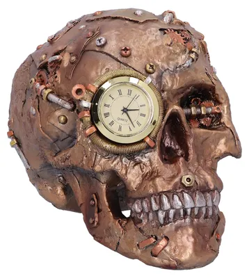 Steampunk Schrott-Schedel Figur, Bronze, 19 cm, handbemalt