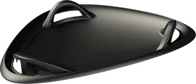 A black sledding plate on a white background.