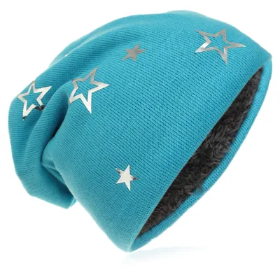 Produktbild von Kinder Strick Beanie Silber Stern Blau M