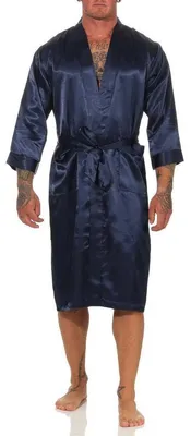Produktbild von Herren Morgenmantel Robe Bathrobe Bademantel Satin, Blau L