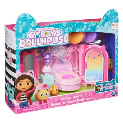 Produktbild von Gabby's Dollhouse DREAMWORKS - Deluxe Raum, Sweet Dreams, Schlafzimmer mit Kuschelkatze (engl. Pillow Cat), Möbelstücken und thematischem Zubehör, Puppenhaus-Schlafzimmer, 3 Jahr(e)