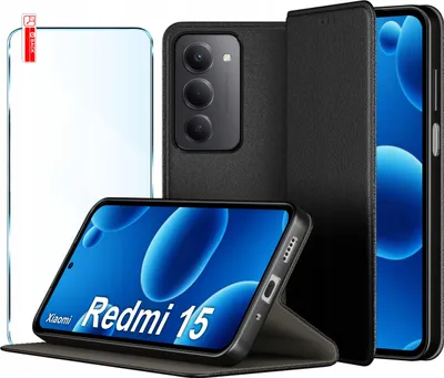 Zdjęcie produktu dla Etui Skórzane Zamykane MAGNETYCZNE CASE do Xiaomi Redmi 15 4G | 5G + SZKŁO