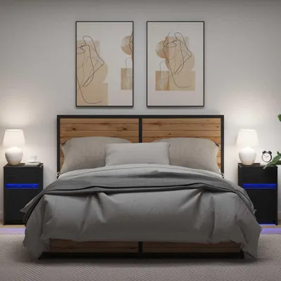 Obrázok produktu pre Maison Exclusive - LED nočný stolík 2 ks čierny dubový vzhľad 38 x 34 x 61 cm
