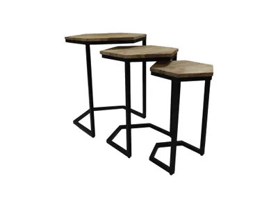 Produktbild von Beistelltisch 3er-Set Mangoholz / Eisen
