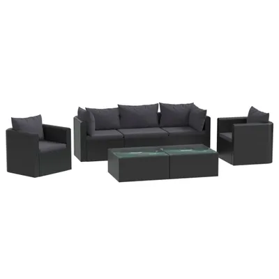 Produktbild von vidaXL 7-tlg. Garten-Lounge-Set mit Auflagen Poly Rattan Schwarz