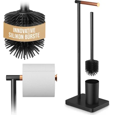 WC-Garnitur mit Silikonbürste und Papierhalter, Roségold/Schwarz
