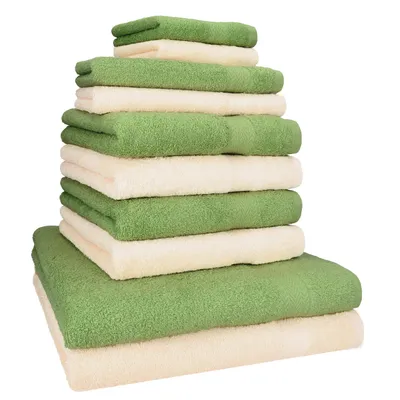 Produktbild von Betz 10-tlg. Handtuch-Set PREMIUM CLASSIC 2 Duschtücher 4 Handtücher 2 Gästetücher 2 Seiftücher Farbe: beige & apfelgrün