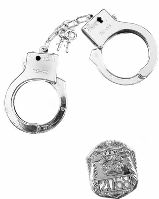 Produktbild von Polizei-Handschellen mit Polizeimarke silber - Einheitsgröße