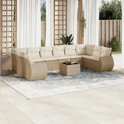 Produktbild von 11-tlg. Garten-Sofagarnitur mit Kissen Beige Poly Rattan 3254215