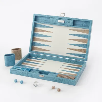 Produktbild von Backgammon – Groß BACKGAMMON Leder Riviera-Blau 46cm