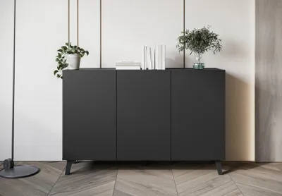 Immagine prodotto di MINIO go for it, comò moderno, LOKET 120 cm – Elegante credenza con ampio spazio contenitivo e piedini inclinati, colore nero grafite