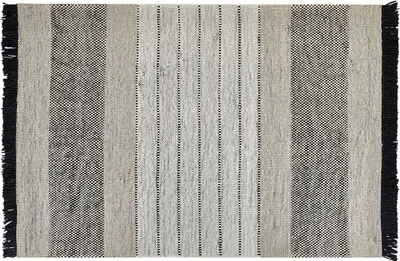 Produktbild von BELIANI Teppich Beige / Schwarz Wolle 140 x 200 cm Rechteckig Handgewebt Streifenmuster Kurzflor mit Fransen Boho Wohnzimmer Schlafzimmer Esszimmer