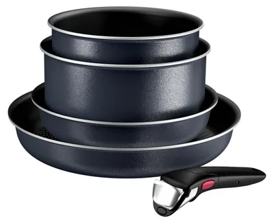 Produktbild von Tefal Ingenio Enjoy Pfannen-Set, 2-teilig, 22/28 cm + 2 Stielkasserolle 18/20 cm + abnehmbarer Griff, induktionsgeeignet, antihaftbeschichtet, Titanbeschichtung, Thermo-Signal, ofengeeignet – 2 Pfanne