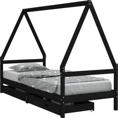 Produktbild von vidaXL Kinderbett mit Schubladen Schwarz 80x200 cm Massivholz Kiefer
