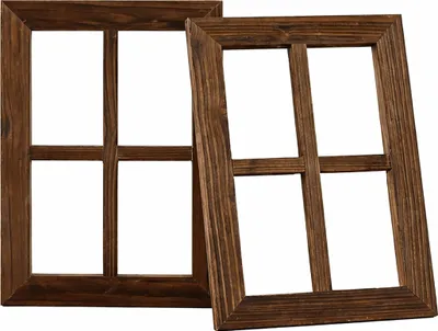 Image de Fenêtres décoratives Relaxdays, lot de 2, cadres de fenêtre décoratifs, dimensions : 40 x 28 cm, style cottage, fenêtres vintage en bois, fenêtres à croisillons, marron