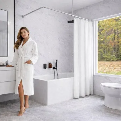 Produktbild von Unyqoos® Duschvorhang 180 x 200 cm Weiß, 100% Polyester – wasserabweisend, beschwerter Saum, 12 Ösen, maschinenwaschbar 30°C für stilvolle Badezimmer