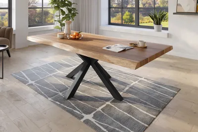 Produktbild von Baumkantentisch 240 x 120 cm Esstisch massiv Akazie Natur Spider-Gestell Schwarz TITAN