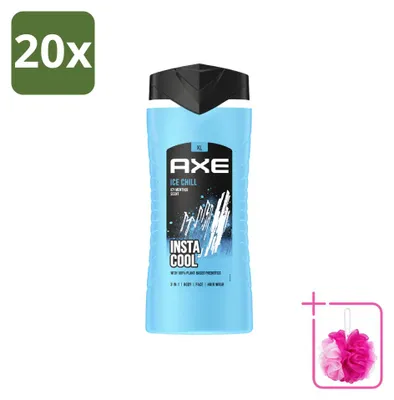 Image de 20 x Gel douche Axe Ice Chill 3-en-1 - Menthe et citron - 400 ml - Pack économique - 20 pièces