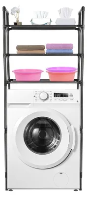 Produktbild von Waschmaschinenregal - 3-stöckiges Badregal über der Waschmaschine - PVC Rahmen - Platzsparendes Aufbewahrungsregal - Größe L 72×25×155 cm - Schwarz