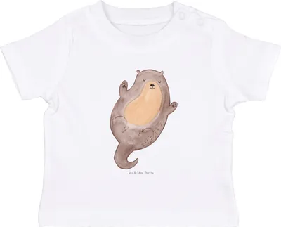 Produktbild von Mr. & Mrs. Panda  T-Shirt Otter Umarmen 0. - 6. Monat - Weiß - Geschenk, Öko Baby, Hallo, Kleinkind Shirt, Kinder, Babyshirt, Optimistisch, Seeotter See, glücklich