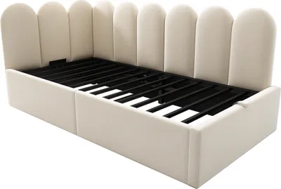 Produktbild von Polsterbett 90x190cm Daybett Ohne Matratze Tagesbett Schlafsofa mit hydraulischem Stauraum Kinderbett mit Metall-Lattenrost Samt Beige