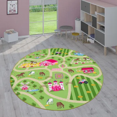 Image de Tapis pour enfants, tapis à poils courts pour chambres d'enfants avec différents motifs Tapis de jeu colorés, taille 200 cm, ronds