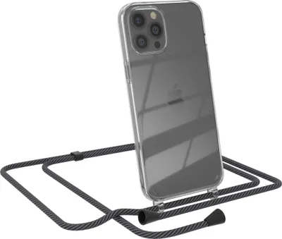 Produktbild von EAZY CASE Handykette kompatibel mit Apple iPhone 12 Pro Max, Handyhülle mit Umhängeband, Handykordel, Schutzhülle Clear, Band in Grau