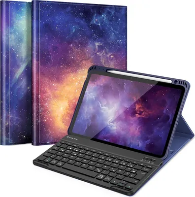 Produktbild von FINTIE Hülle mit Tastatur für iPad Air 11 Zoll M4/M3/M2 (2026/2025/2024), iPad Air 5./4. Gen 10,9 Zoll, TPU Rückschale Schutzhülle mit Stifthalter, magnetisch Abnehmbarer QWERTZ Keyboard, Die Galaxie