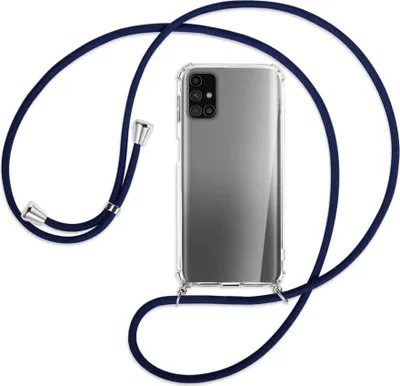 Produktbild von Handykette Backcover-Schutzhülle mit Band (Metall silberfarben) für Samsung Galaxy M31s - dunkelblau