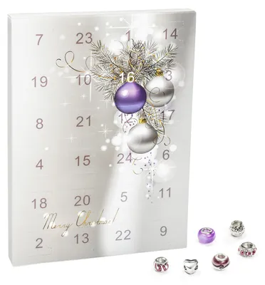 Produktbild von VALIOSA Mode-Schmuck Adventskalender mit Halskette, Armband + 22 individuelle Perlen-Anhänger aus Glas & Metall, das besondere Geschenk für Mädchen & Frauen, lila, 24-teilig (1 Set)