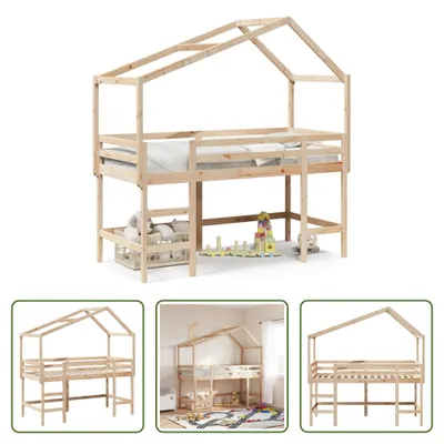 Produktbild von The Living Store Hochbett mit Leiter und Dach 80x200 cm Massivholz Kiefer
