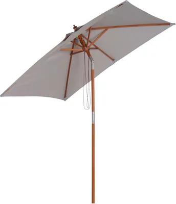 Produktbild von Outsunny Sonnenschirm, Knickbarer Gartenschirm, Strandschirm, 3-stufig einstellbar, Holz+Polyester, Grau, 200 x 150 x 235 cm