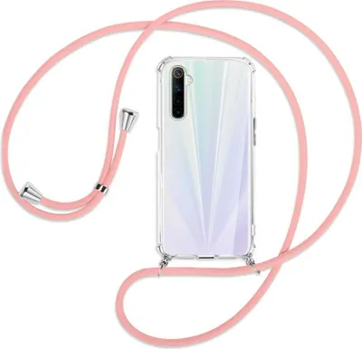 Produktbild von Handykette Backcover-Schutzhülle mit Band (Metall silberfarben) für Realme 6 / 6S - rosa