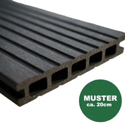 Produktbild von Handmuster / Muster WPC / BPC Terassendiele Hohlkammerdiele, 20 x 145 mm, einseitig glatt gebürstet / einseitig genutet, anthrazit