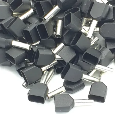 Productafbeelding van 100 stuks, 1,5 mm, zwarte, dubbele veterklemmen, krimpkousjes, geïsoleerde kabeluiteinden