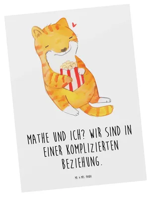 Produktbild von Mr. & Mrs. Panda Postkarte Katze Dyskalkulie - Weiß - Geschenk, Rechenschwäche, Ansichtskarten, Ansichtskarte, Rechenstörung, Grußkarte, Motivkarte, Postkarten